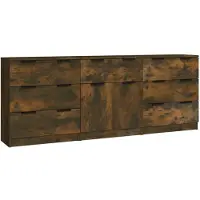 vidaXL Sideboard 3 pièces chêne fumé bois composite