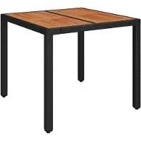 vidaXL Table de jardin avec plateau en bois noir 90x90x75 cm Poly rotin
