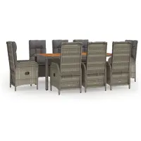 vidaXL Salon de jardin 9 pièces avec coussins Gris Poly Rattan