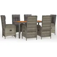 vidaXL Ensemble de jardin 7 pièces avec coussins Gris Poly rotin