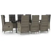 vidaXL Salon de jardin 9 pièces avec coussins Noir et gris Poly rotin