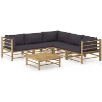 vidaXL Ensemble de salon de jardin 6 pièces avec coussins gris foncé en bambou