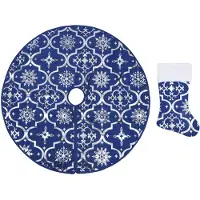 vidaXL Jupe de sapin de Noël de luxe avec chaussette Bleu 122 cm Tissu