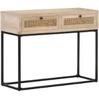 vidaXL Table console 100x35x76 cm Bois de manguier et canne naturelle