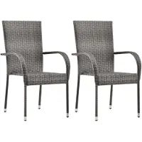 vidaXL Chaises de jardin empilables 2 pcs. Gris Poly Rattan