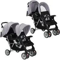 vidaXL Poussette tandem acier gris et noir
