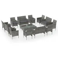 vidaXL Set de jardin Lounge avec coussins en poly rotin Poly rotin Set de salle à manger