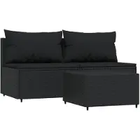 vidaXL Ensemble de salon de jardin 3 pièces avec coussins noir poly rotin