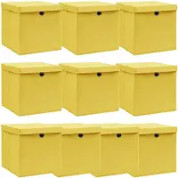 vidaXL Boîtes de rangement avec couvercles 10 pcs. Jaune 32x32x32 cm Tissu