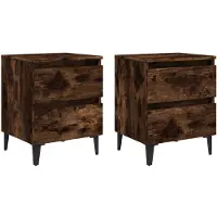 vidaXL Tables de chevet pieds en métal 2 pcs Chêne fumé 40x35x50 cm