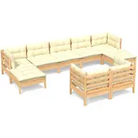 vidaXL 9-tlg. Set de salon de jardin avec baisers en crème Massivholz Kiefer