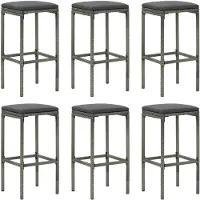 vidaXL Tabouret de bar avec coussin 6 pcs. Gris Poly rotin