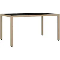 vidaXL Table de jardin avec plateau en verre Beige Poly rotin & verre trempé