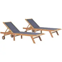 vidaXL Bains de soleil pliants avec roulettes Lot de 2 en teck massif Textilène