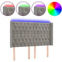 vidaXL Tête de lit LED gris clair 147x16x118/128 cm velours