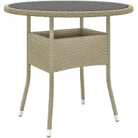 vidaXL Table de jardin Ø80x75 cm verre dur et poly rotin beige
