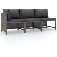 vidaXL Ensemble de salon de jardin 3 pièces avec coussins Poly rotin gris
