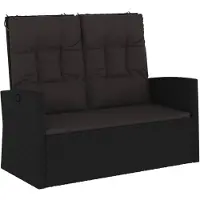 vidaXL Banc de jardin avec fonction chaise longue & coussins Noir 118cm Poly rotin