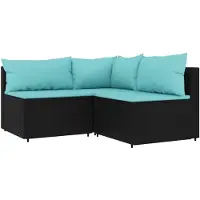 vidaXL Ensemble de salon de jardin 3 pièces avec coussins noir poly rotin