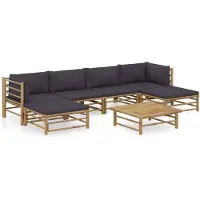 vidaXL Ensemble de salon de jardin 7 pièces avec coussins gris foncé en bambou