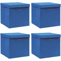 vidaXL Boîtes de rangement avec couvercles 4 pcs. Bleu 32x32x32 cm Tissu