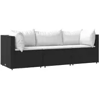 vidaXL Ensemble de salon de jardin 3 pièces avec coussins noir poly rotin