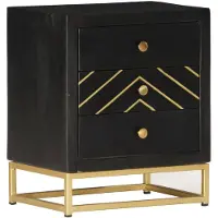 vidaXL Table de chevet Noir et doré 40x30x50cm Bois de manguier massif