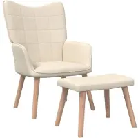 vidaXL Fauteuil relax avec pouf Crème Tissu