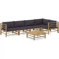 vidaXL Ensemble de salon de jardin 6 pièces avec coussins gris foncé en bambou