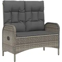 vidaXL Banc de jardin avec fonction chaise longue et coussin 107 cm Poly rotin gris