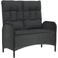 vidaXL Banc de jardin avec fonction chaise longue & coussins 107cm Poly rotin noir