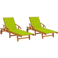 vidaXL Bains de soleil 2 pièces avec coussins en bois massif d'acacia
