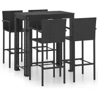 vidaXL Ensemble bar de jardin 5 pièces avec accoudoirs Poly rotin noir