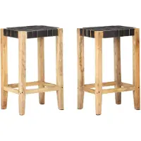 vidaXL Tabouret de bar 2 pcs. noir cuir véritable 75 cm