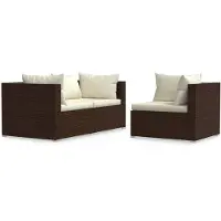 vidaXL Ensemble de salon de jardin 3 pièces avec coussins Marron Poly Rattan