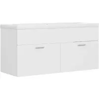 vidaXL Meuble sous-lavabo avec vasque encastrée Blanc Bois composite