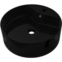 vidaXL Céramique lavabo trou de robinet/trous de trop-plein noir rond