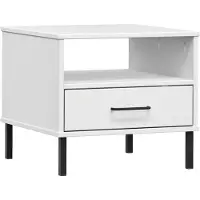 vidaXL Table de chevet avec pieds en métal Blanc Bois pin massif OSLO