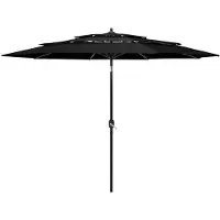 vidaXL Parasol avec mât en aluminium 3 couches noir 3 m