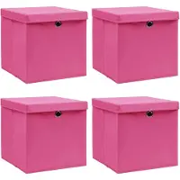 vidaXL Boîtes de rangement avec couvercles 4 pcs. Rose 32x32x32 cm Tissu
