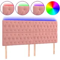 vidaXL LED Tête de lit rose 200x7x118/128 cm velours