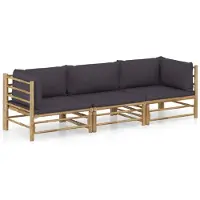 vidaXL Ensemble de salon de jardin 3 pièces avec coussins gris foncé en bambou
