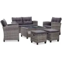 Natur24 set de jardin 6 pièces gris foncé en poly rotin