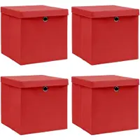 vidaXL Boîtes de rangement avec couvercles 4 pcs. Rouge 32x32x32 cm Tissu