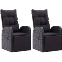 vidaXL Fauteuil de jardin avec coussin 2 pcs. Réglable Noir Poly Rattan