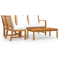 vidaXL Ensemble de salon de jardin 4 pièces avec coussins Crème Bois massif Acacia