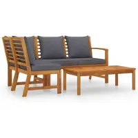 vidaXL Set de jardin Lounge avec coussins Crème Bois massif Acacia Groupe de repas Outdoor