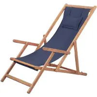 vidaXL Chaise de plage pliante Tissu et cadre en bois Bleu
