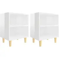 vidaXL Tables de chevet pieds en bois 2 pcs Blanc brillant 40x30x50 cm