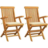 vidaXL Chaises de jardin avec coussins blanc crème 2 pcs. Bois massif teck